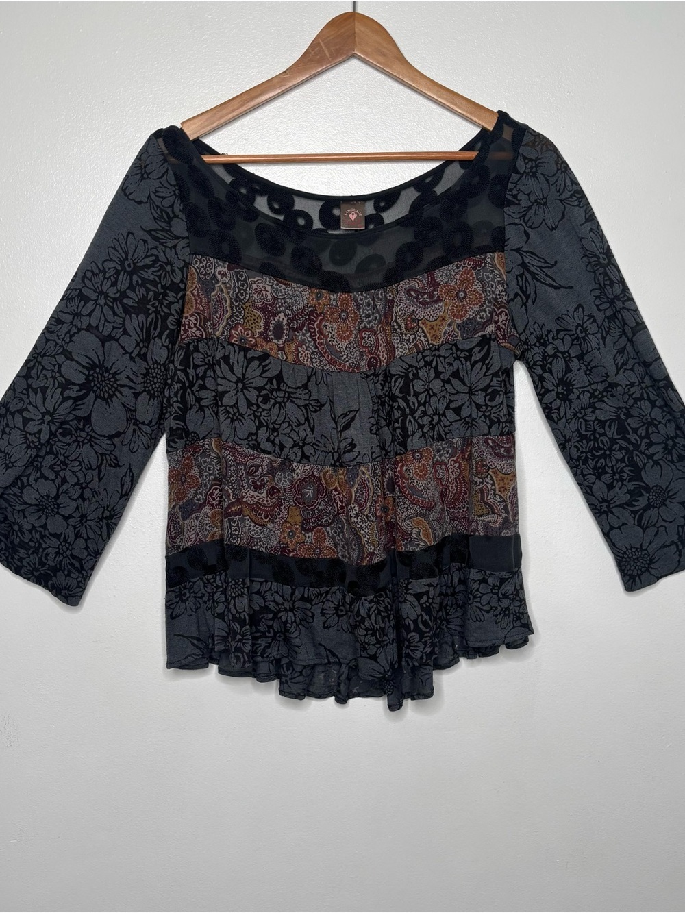 Language Sheer Mesh Paisley Black Whimsigoth Top Womens Medium - Picture 4 of 10